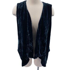 Coldwater Creek crushed velvet boho vest size small waterfall front Blue